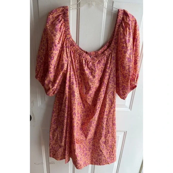 NEW Women's Colorful Pink Orange Floral Mini Relaxed Twill Swing Dress XXL - Picture 2 of 5